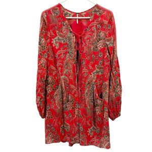 Free People Rain Or Shine Poppy Combo Crochet V-Neck Floral Dress Size Medium
